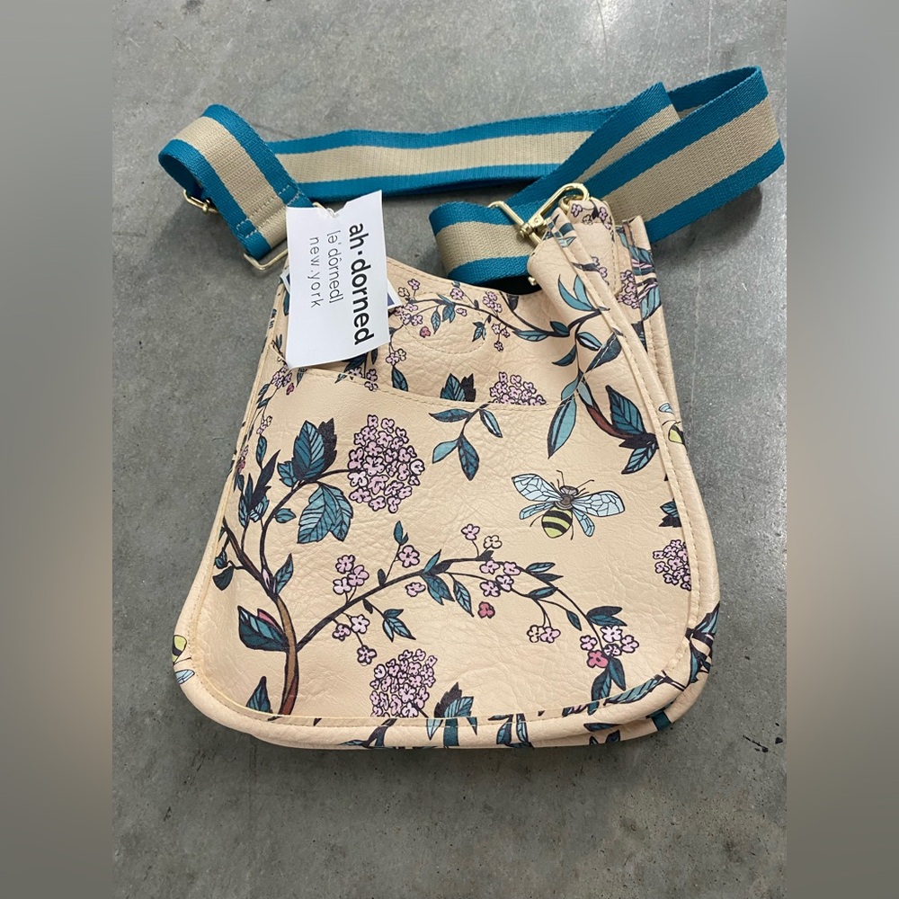 Ahdorned crossbody floral bees crossbody bag with guitar strap - Brand new